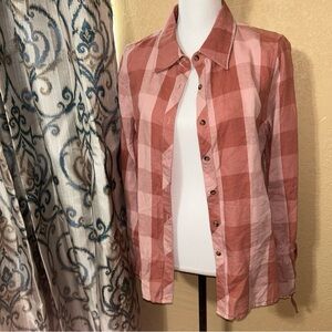 Shyanne Womens Blouse Button Up Western Country Plaid Fringe at Cuffs Sz M